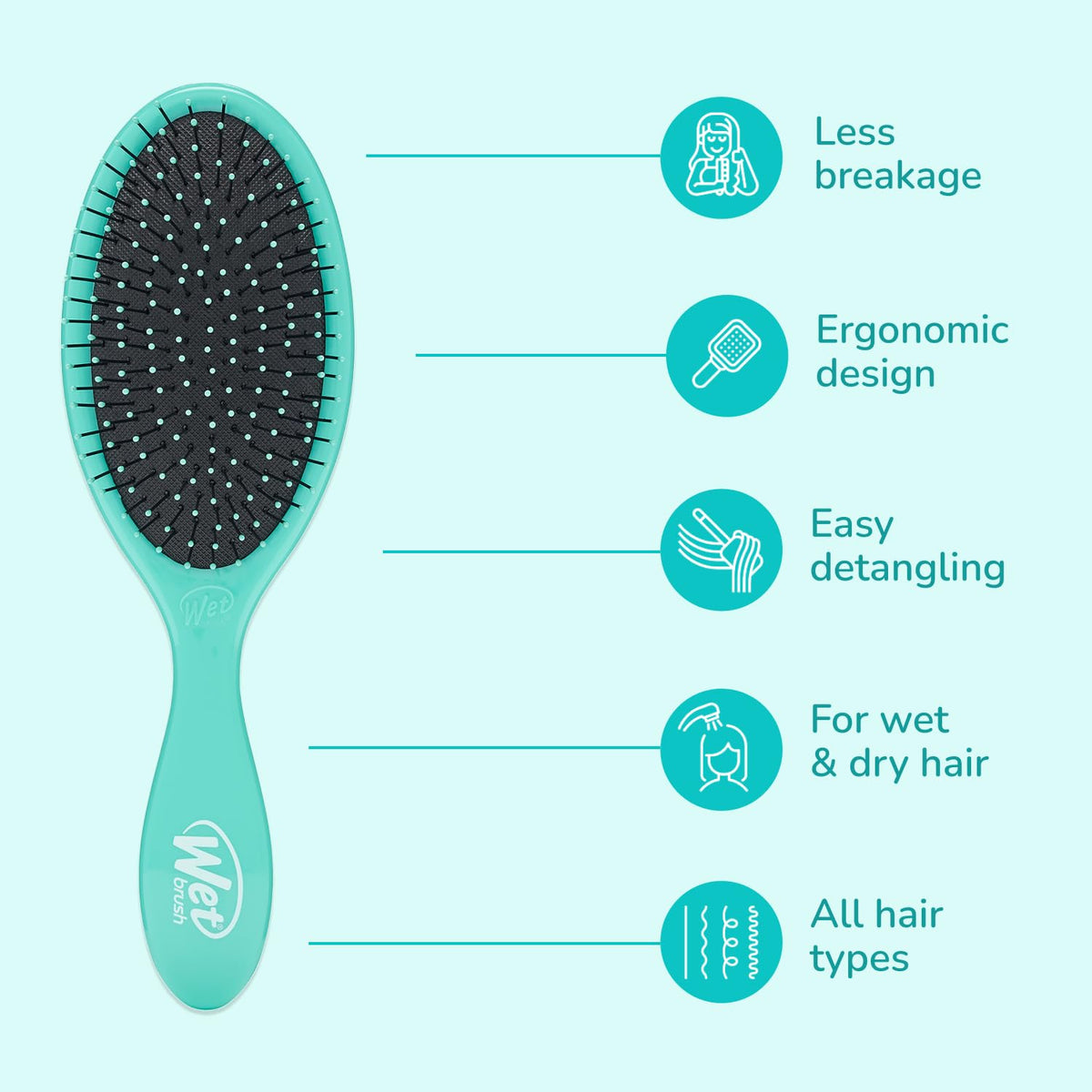 Wet Brush Original Detangler Hair Brush side view with ergonomic handle