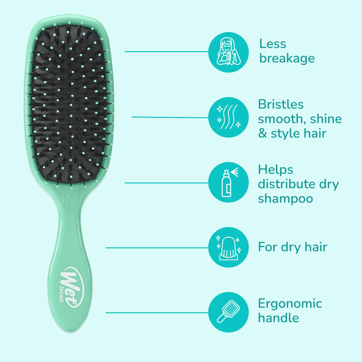 Wet Brush Shine support Aqua side view highlighting shine-support features
