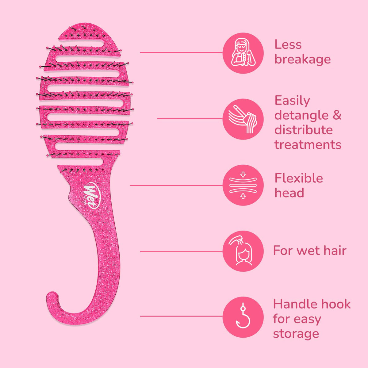 Wet Brush Shower Detangler with shower hook handle