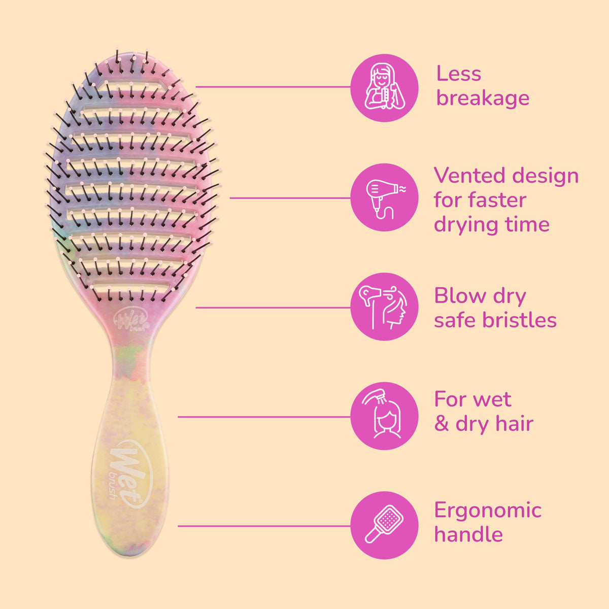 Wet Brush Speed Dry Hair Brush back view highlighting ergonomic handle