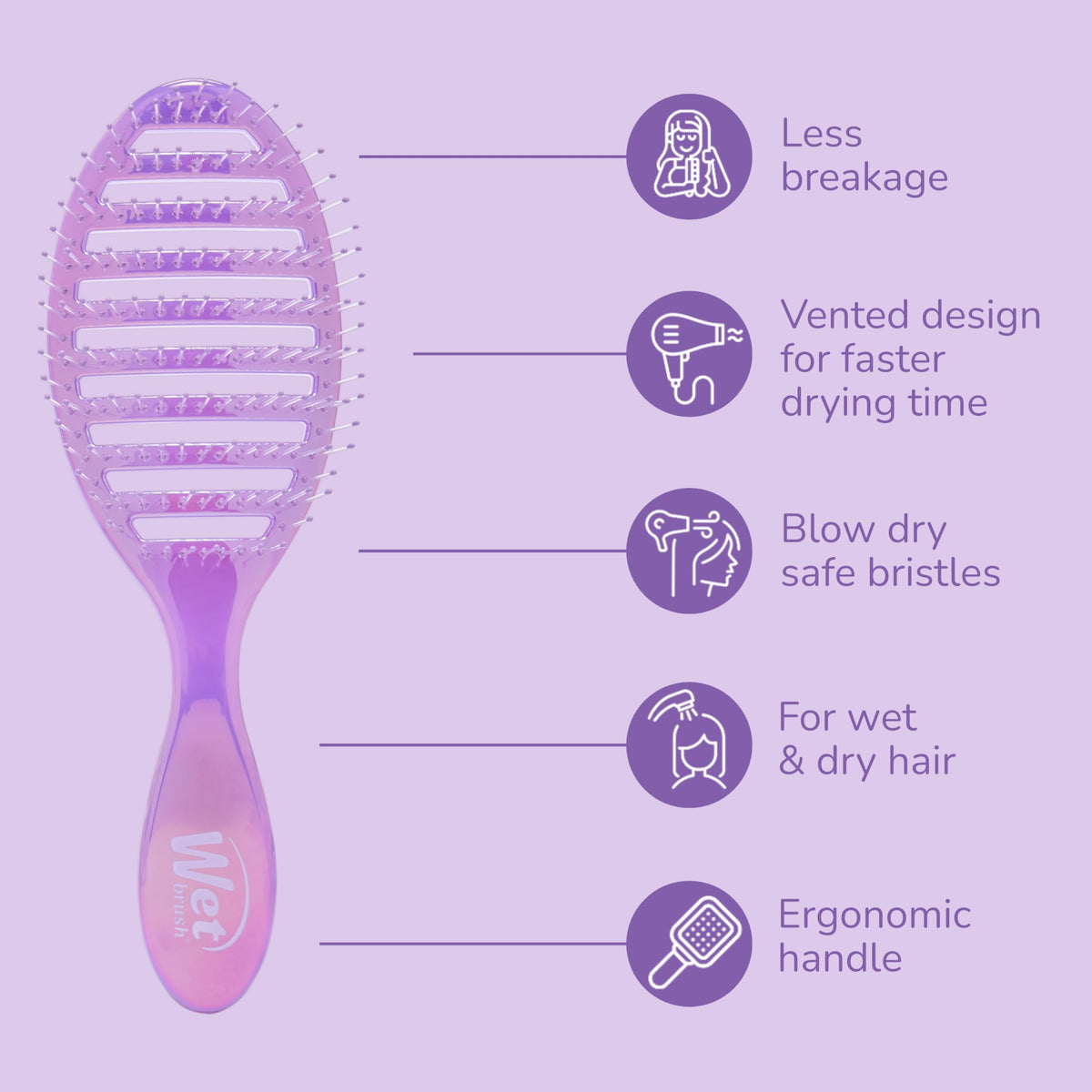 Wet Brush Speed Dry Hair Brush side view showing ergonomic handle