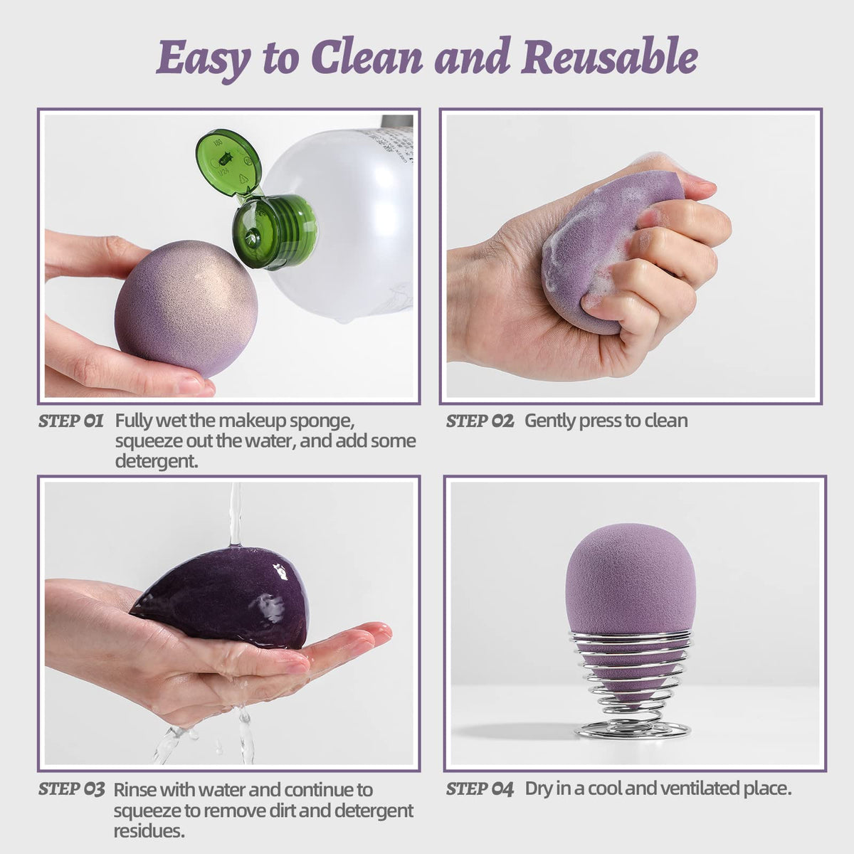 Wet BS-MALL Makeup Sponge showing size increase for blending