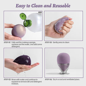 Wet BS-MALL Makeup Sponge showing size increase for blending