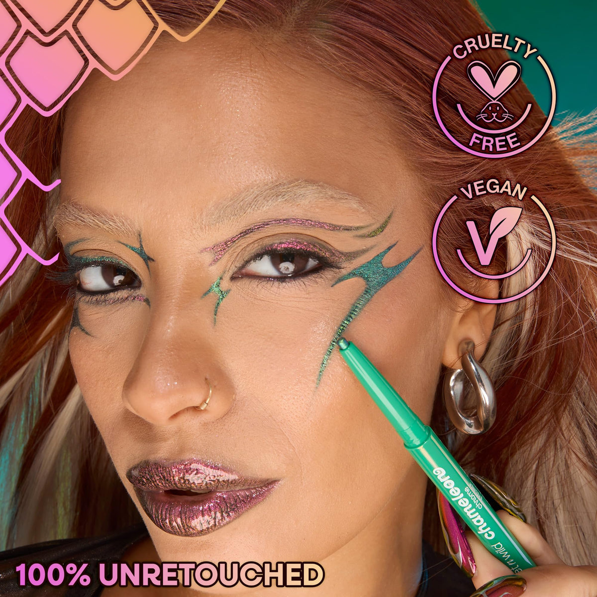 wet n wild Chameleon Chrome Eyeliner in different lighting