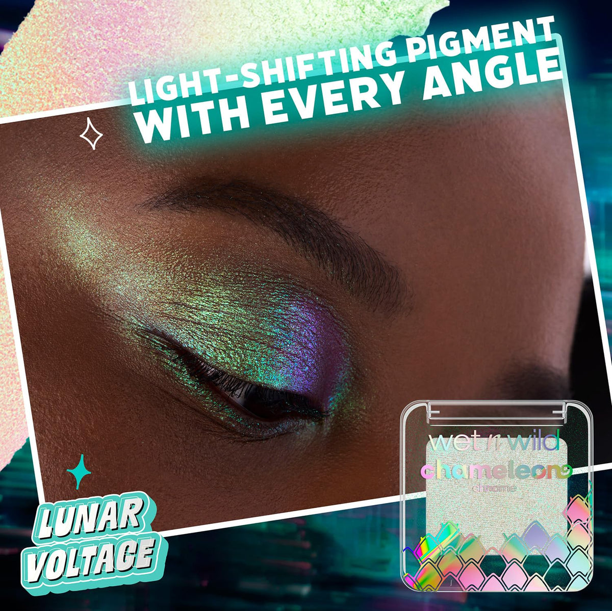 wet n wild Chameleon Chrome Eyeshadow Lunar Voltage in makeup setup