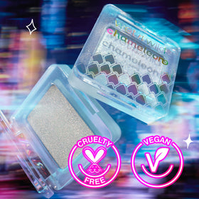 wet n wild Chameleon Chrome Eyeshadow Moon Flare with makeup brushes