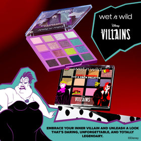 wet n wild Disney Villains palette showing multiple finishes and colours