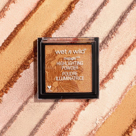 wet n wild MegaGlo Highlighting Powder Pink Rose Gold with brushes