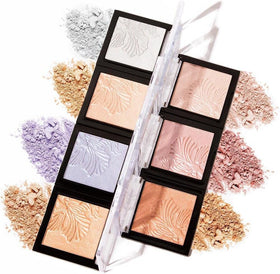 wet n wild MegaGlo Highlighting Powder Warm Gold with makeup brushes