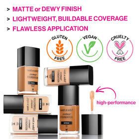 wet n wild Photo Focus Dewy Liquid Foundation on a vanity table