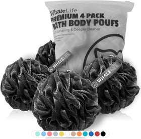 WhaleLife Bath Loofah Sponge 4-Pack black sponges front view