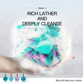 WhaleLife Loofah Sponge 4 Pack displayed with soap