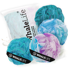 WhaleLife Loofah Sponge 4 Pack in blue, front view