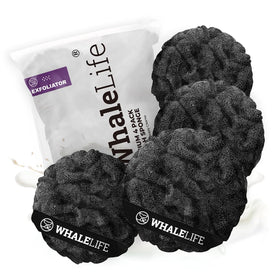 WhaleLife Loofah Sponge 4 Pack with black rough surface