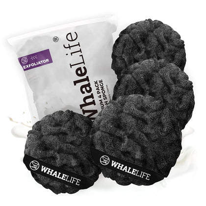 WhaleLife Loofah Sponge 4 Pack with black rough surface