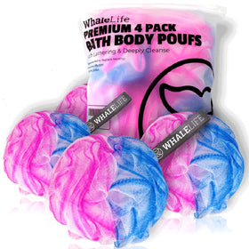WhaleLife loofah sponge bath sponge set of 4 in blue and pink