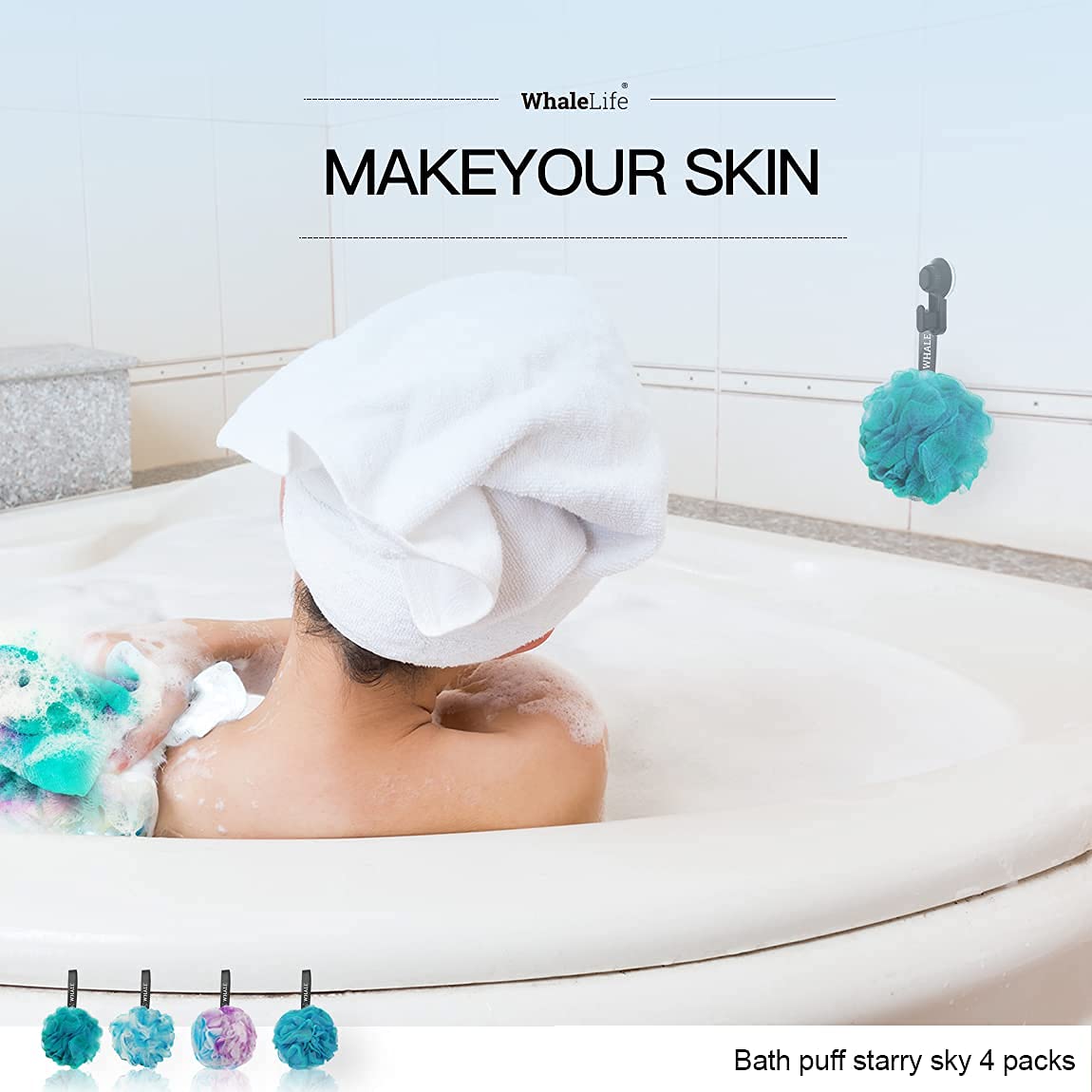 WhaleLife Loofah Sponge in a family bathroom setting