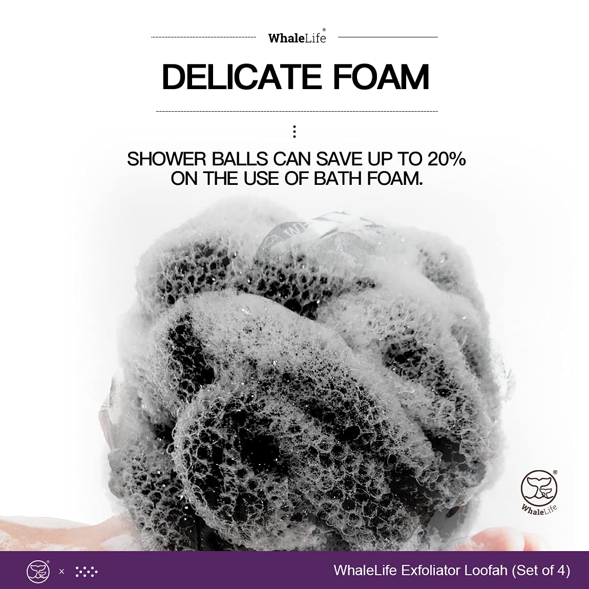 WhaleLife Loofah Sponge in a shower setting