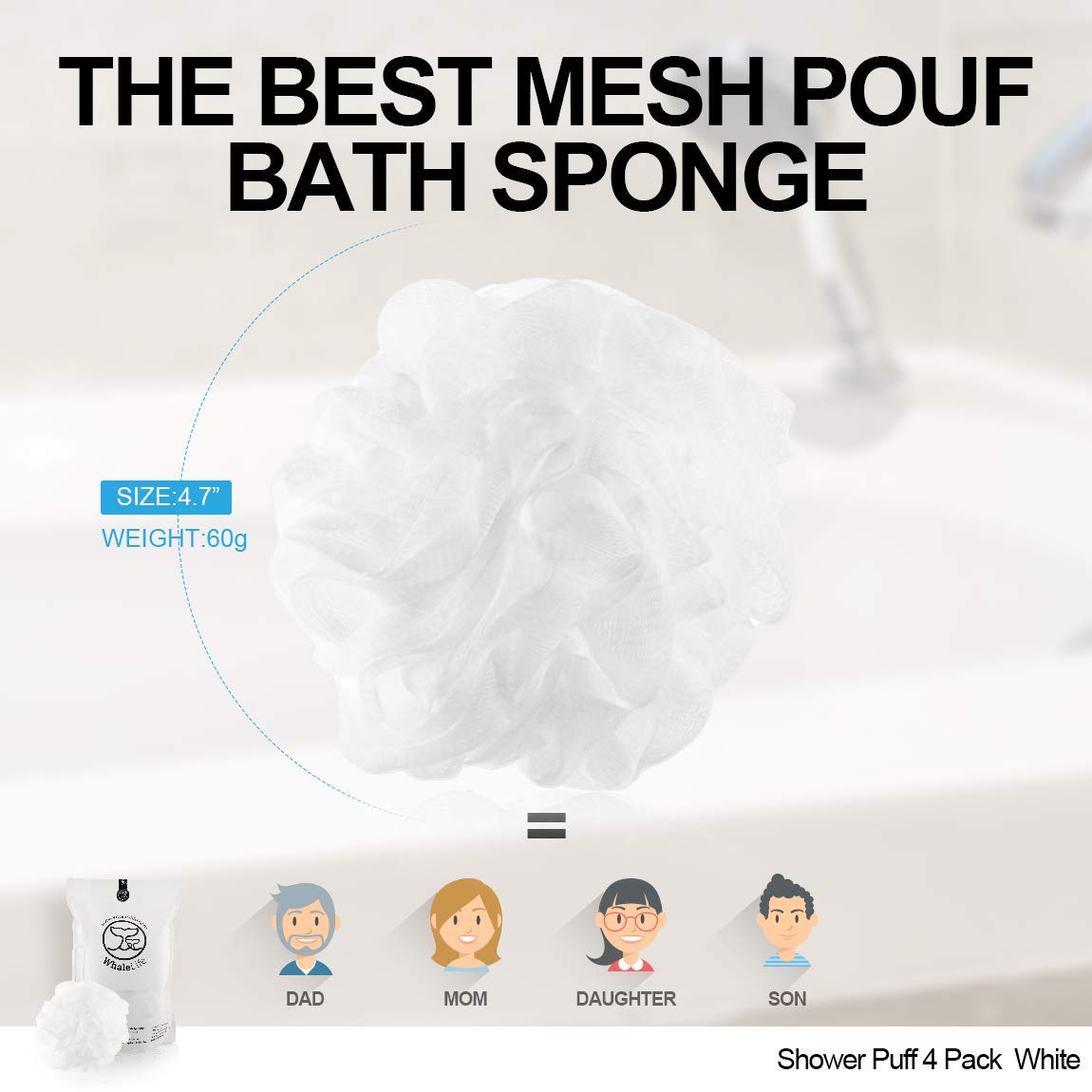 WhaleLife loofah sponge in use during a shower
