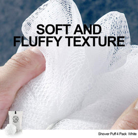 WhaleLife loofah sponge pack showing four oversized puffs