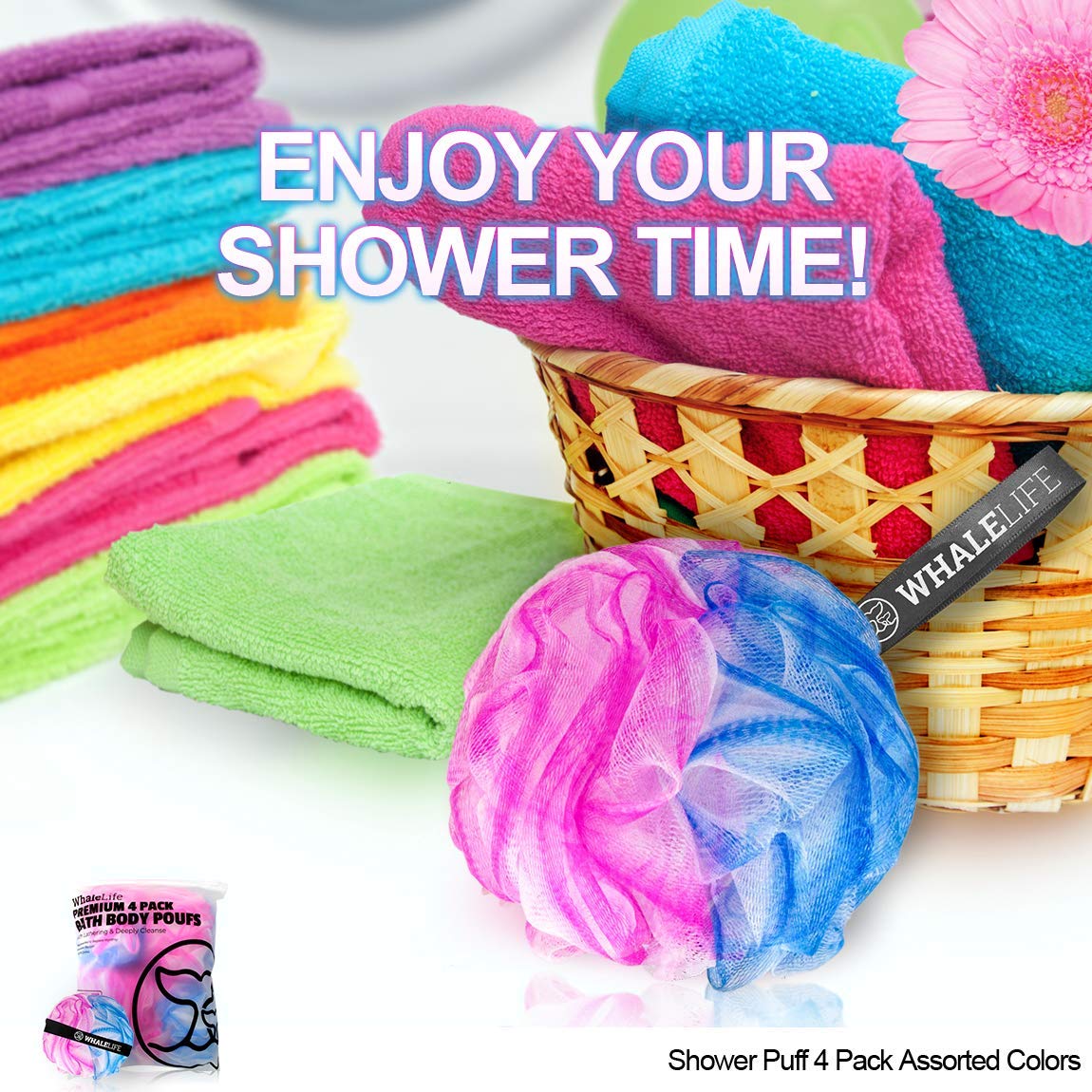 WhaleLife loofah sponge set packaging with vibrant colours