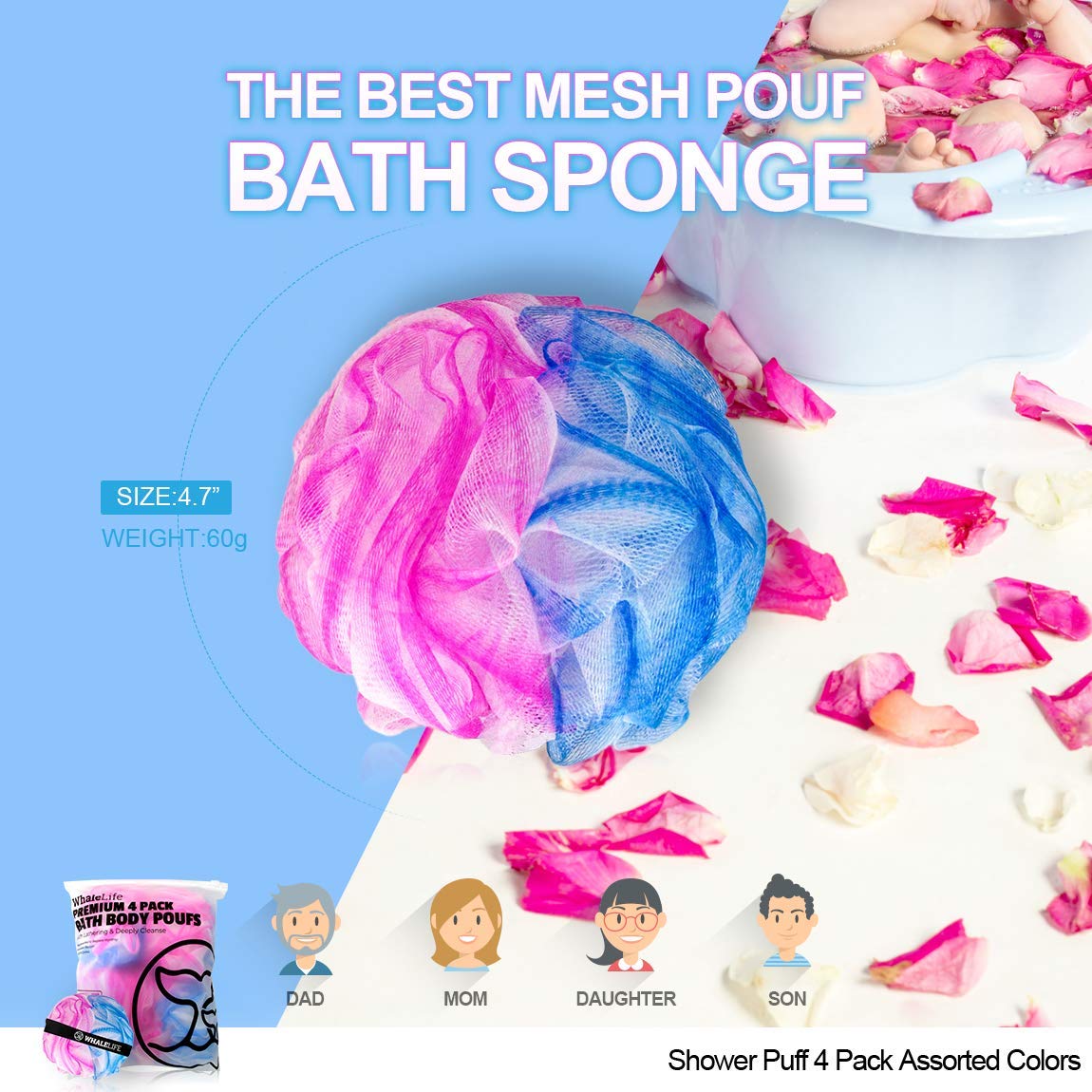 WhaleLife loofah sponge showing knot technology for durability