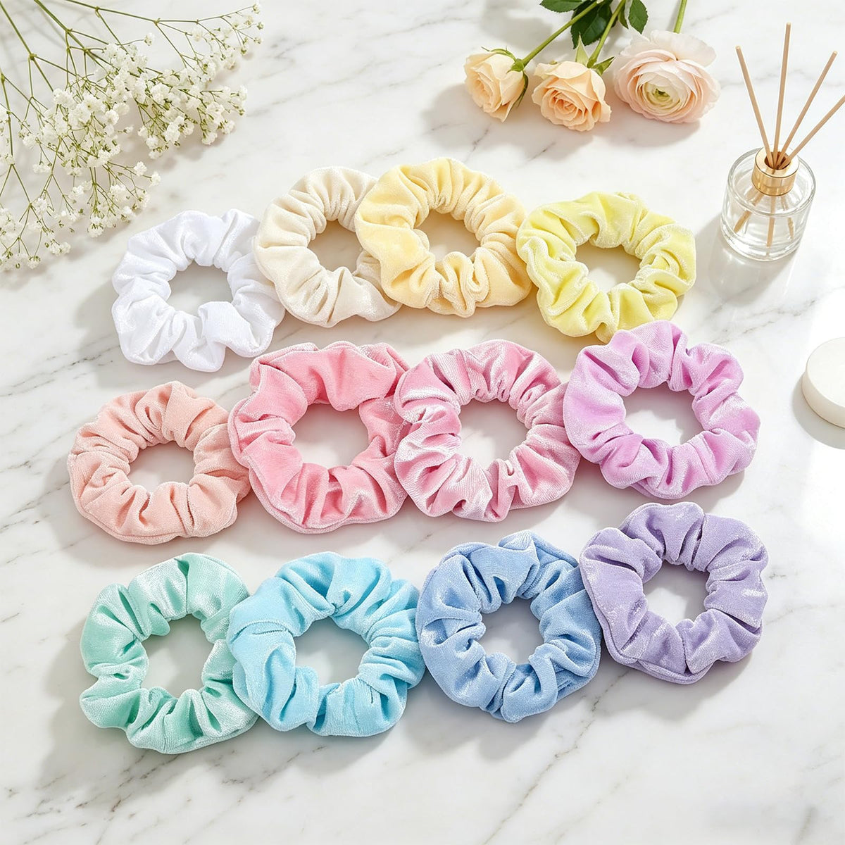 Whaline velvet hair scrunchies displayed on a white background