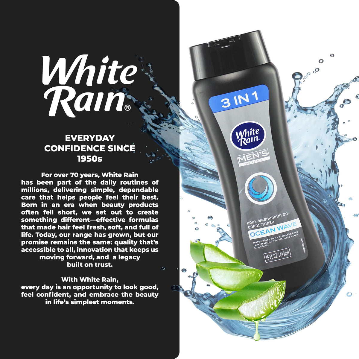 White Rain 3-in-1 Body Wash Shampoo Conditioner with gym accessories