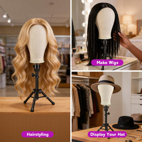 Wig head showing sturdy construction and stability