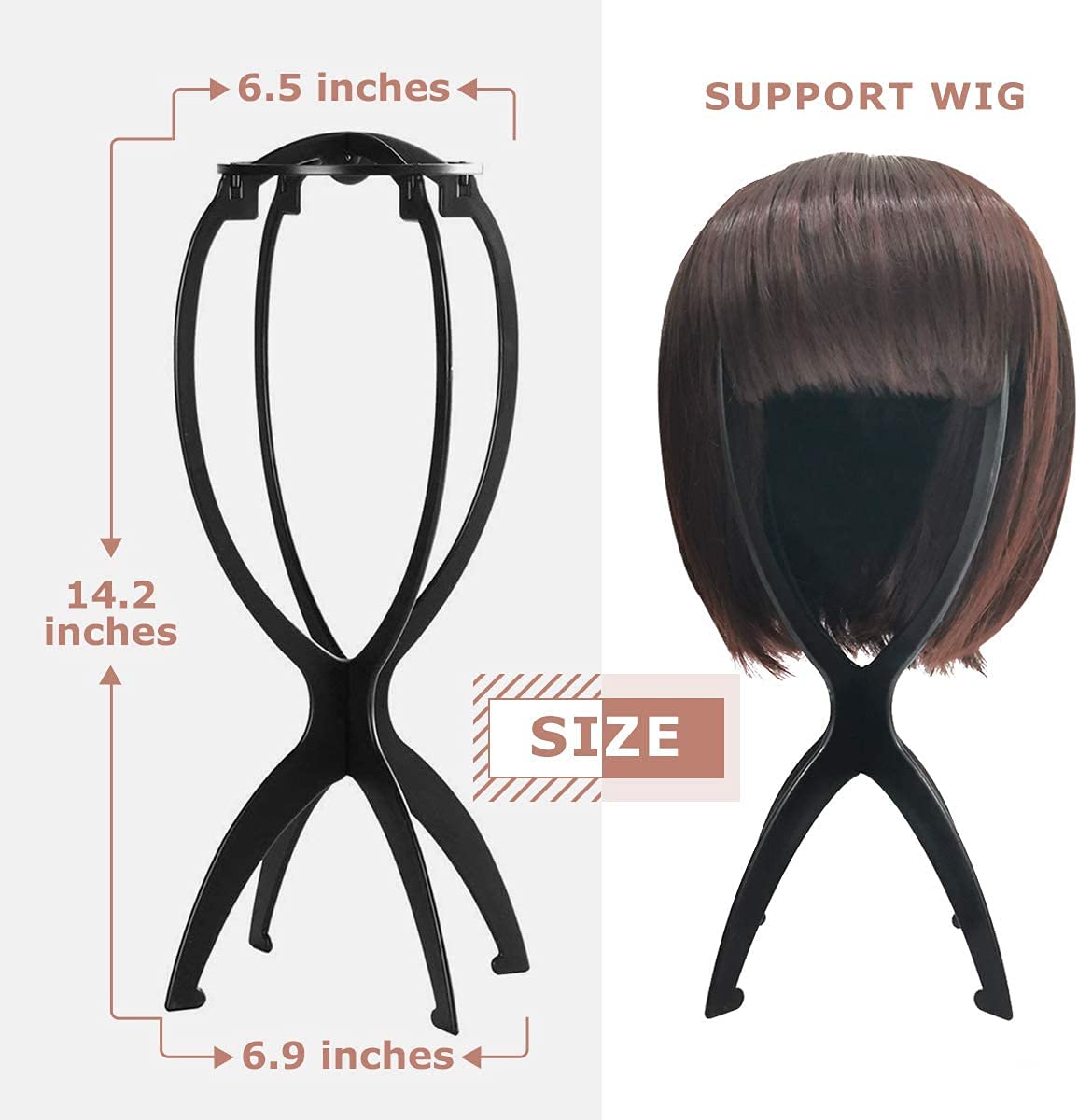 Wig Stand holding a short wig, demonstrating stability