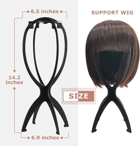 Wig Stand holding a short wig, demonstrating stability