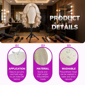 Wig stand set in carrying case for easy transport