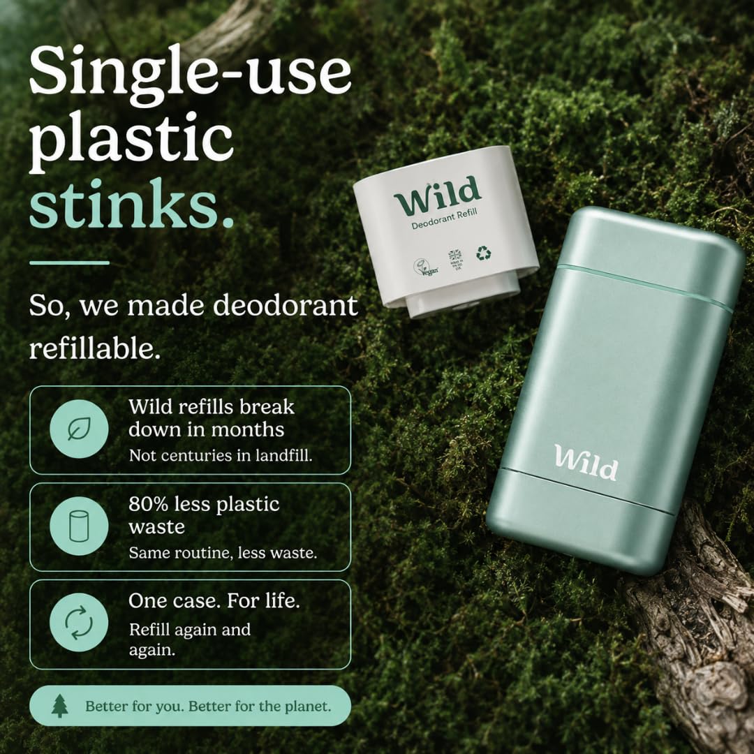 Wild deodorant scents displayed with natural ingredients
