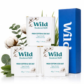 Wild Natural Deodorant Refills box of 3 with Fresh Cotton & Sea Salt scent
