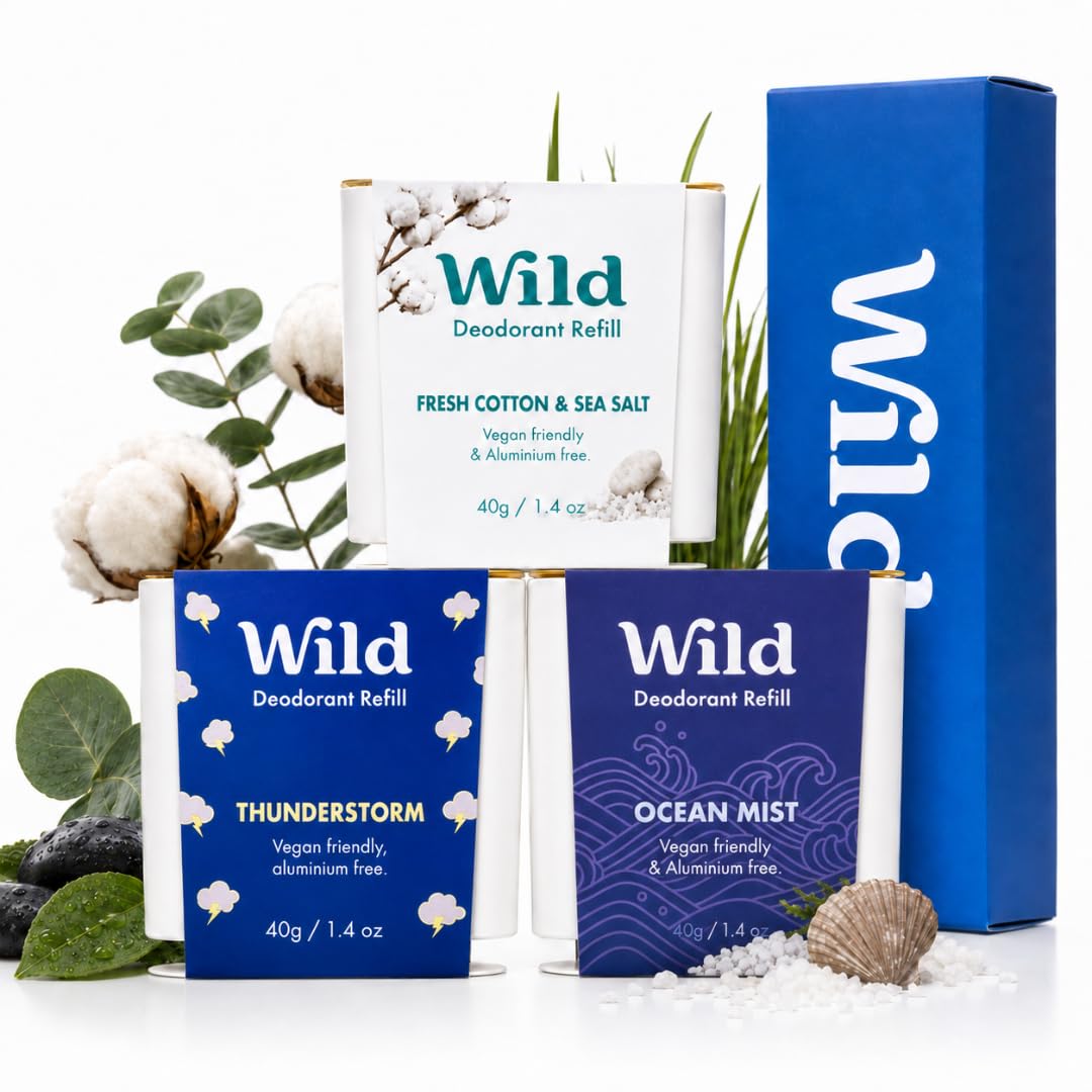 Wild Natural Deodorant Refills Clean Scents Variety Pack with three deodorant sticks