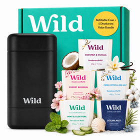 Wild Natural Deodorant Starter Kit black case with five refills