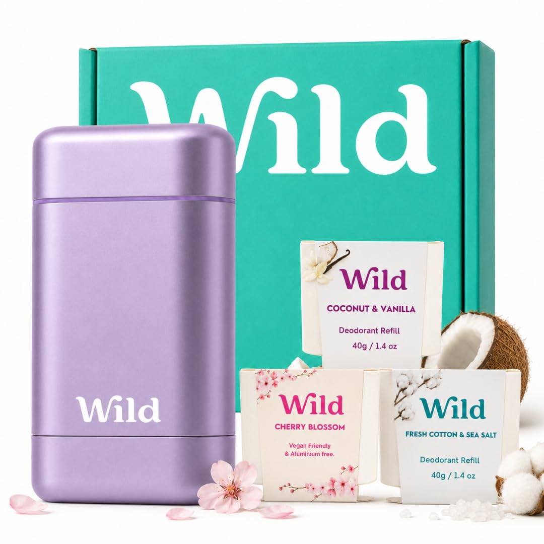 Wild Natural Deodorant Starter Kit with refillable purple case