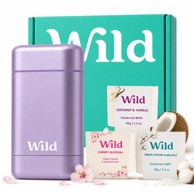 Wild Natural Deodorant Starter Kit with refillable purple case