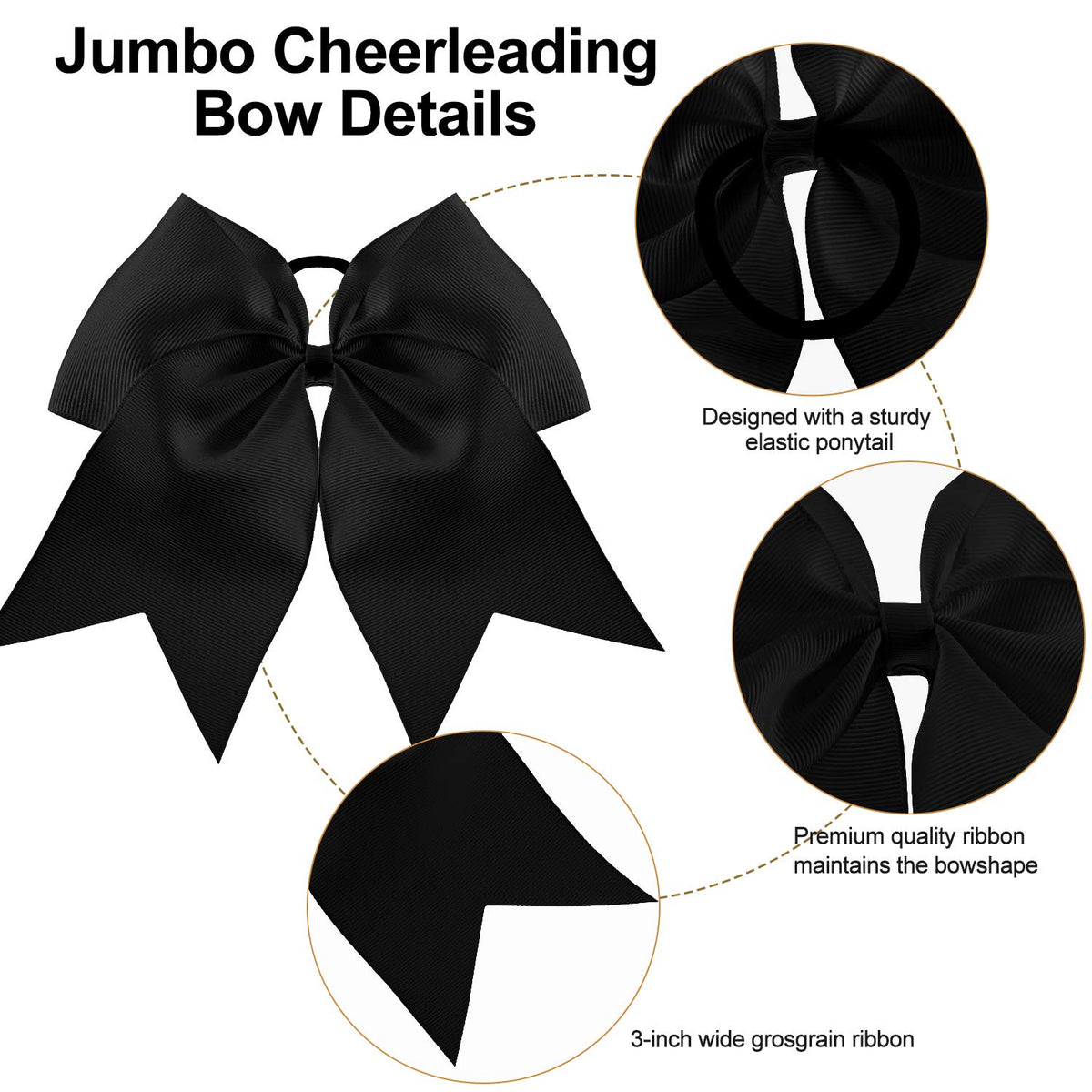 WILLBOND Jumbo Cheerleading Bow 8 Inch Black back view