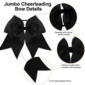 WILLBOND Jumbo Cheerleading Bow 8 Inch Black back view