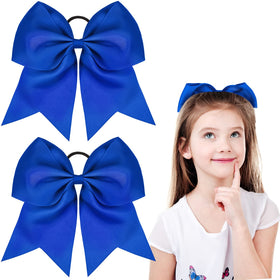 WILLBOND Jumbo Cheerleading Bow 8 Inch blue hair bow front view