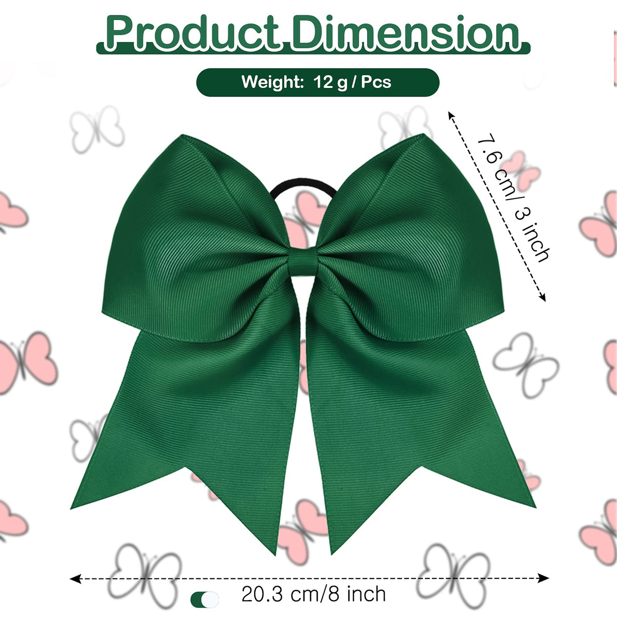 WILLBOND Jumbo Cheerleading Bow 8 Inch Green on a ponytail