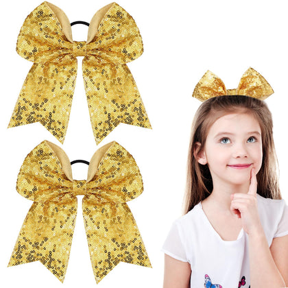 WILLBOND Jumbo Cheerleading Bow 8 Inch Sequin Gold front view