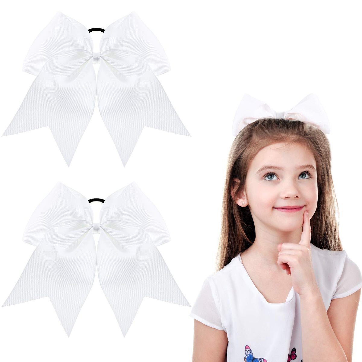 WILLBOND Jumbo Cheerleading Bow front view, white 8 inch