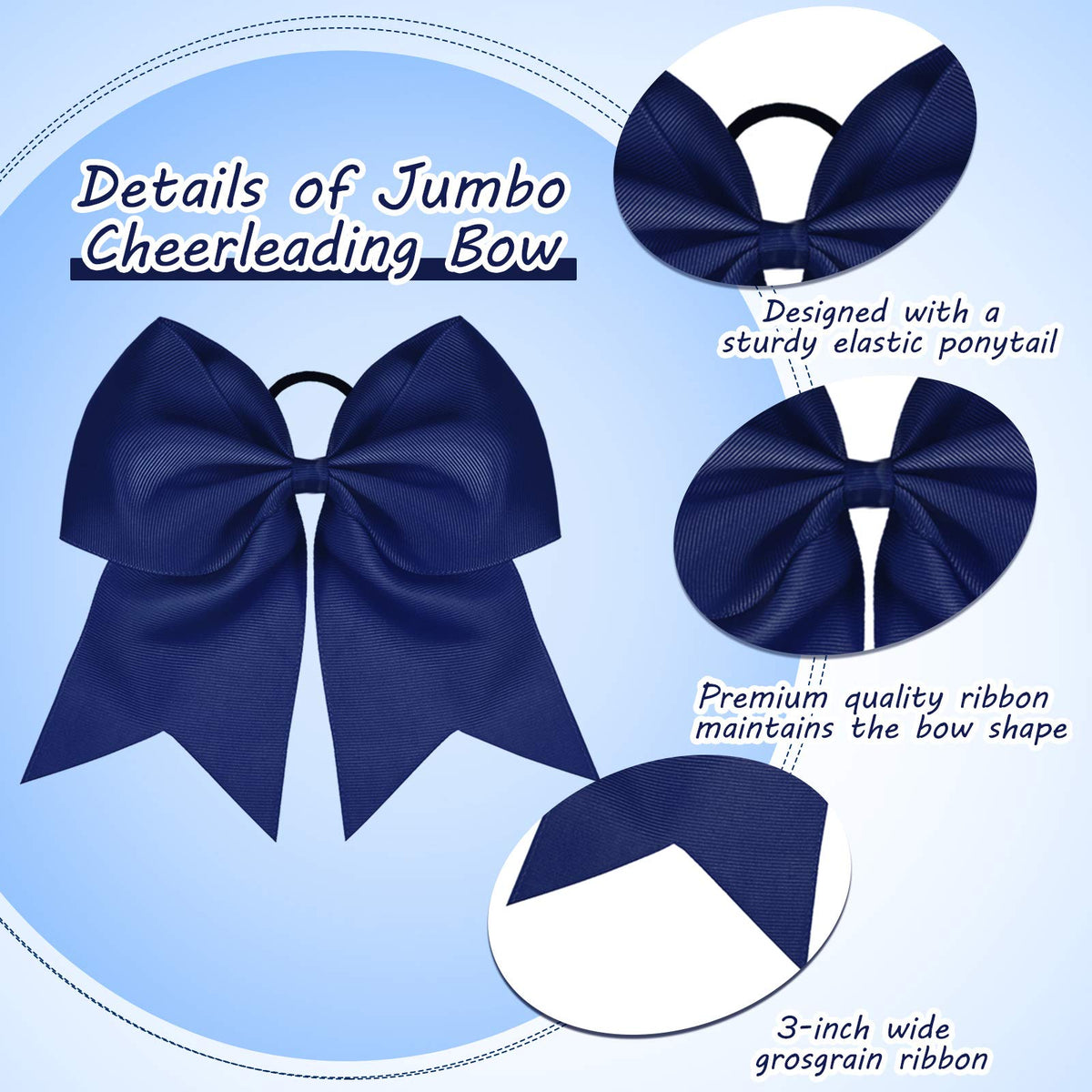 WILLBOND Jumbo Cheerleading Bow navy blue with ponytail holder
