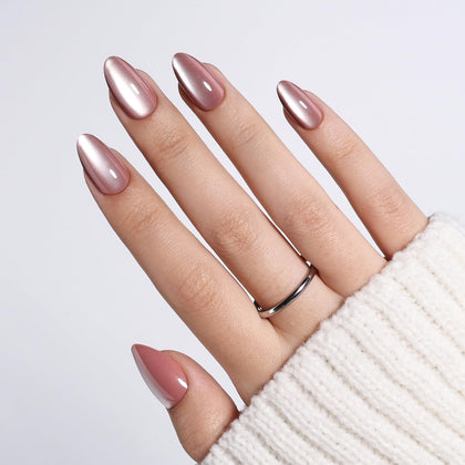 WiniBeauty Cat Eye Press On Nails mauve short almond front view