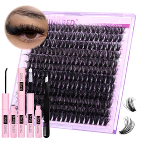 Winifred 50D Wispy Lash Clusters Kit front view with lash clusters and tweezers