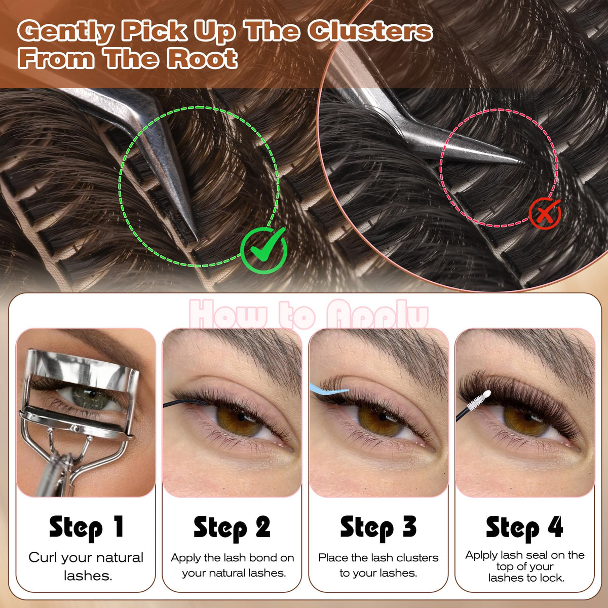 Winifred Brown Lash Clusters 80D with lash care products