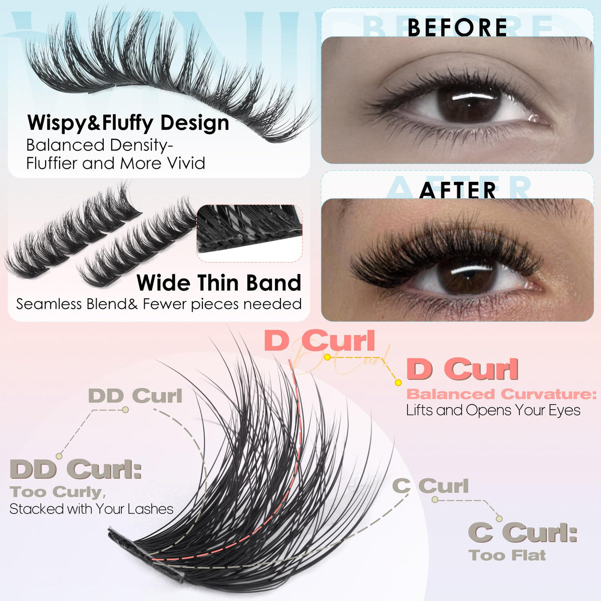 Winifred Fluffy Lash Clusters displayed on a makeup table
