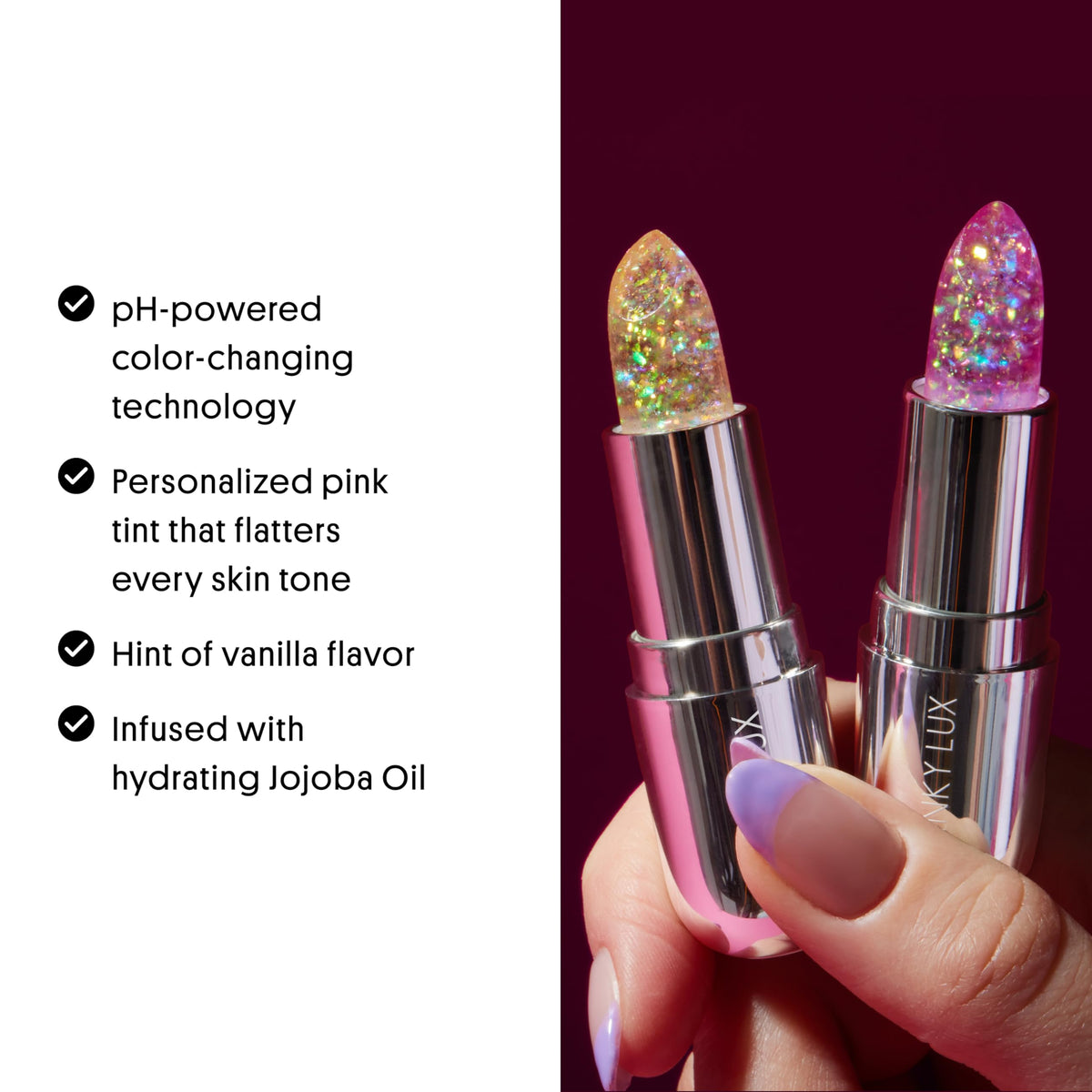 Winky Lux Lavender Glitter Confetti Balm with floral background